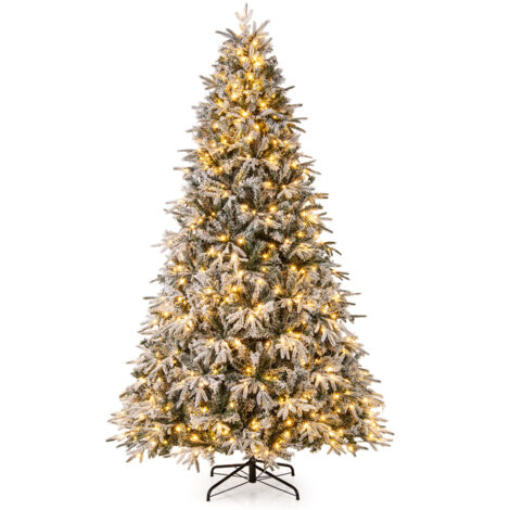 Arbre de Noël Artificiel de 270 cm, Arbre de Noël Articulé Pré-Éclairé avec 600 Lumières LED Blanc Chaud, 2198 Branches Enneigées, Socle Pliable