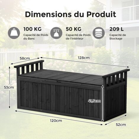 COSTWAY Banc De Rangement Extérieur Bois 209L 2 Places - Coffre Jardin Avec Accoudoirs Naturel