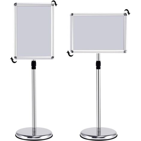 Porte Affiche sur Pied Présentoir sur Pied Rotation à 360 Degrés Réglable en Hauteur (Argent A3, Lot de 2)
