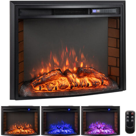 Cheminée Électrique Murale Encastrable Courbé, Cheminée Chauffage 17°C à 28°C 750W/1500W avec Télécommande, Protection Contre Surchauffe Minuterie 6H (1/5)