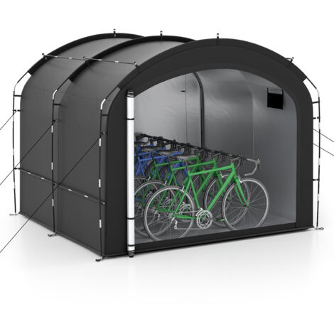 Abri de Rangement pour Vélos, Tente de Jardin Portable pour 8 Vélos avec Tissu Argenté Imperméable Porte Zippée Sac de Transport, pour Outils Motos