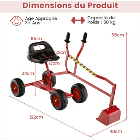Pelleteuse Jouet Pour Enfant - Siège Pivotant 360°, 4 Roues, Métal Et Plastique, à Partir De 3 Ans
