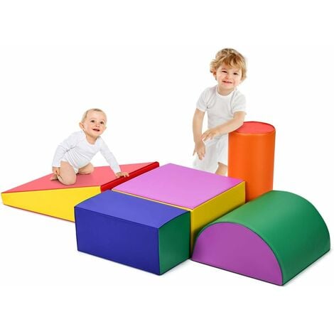 COSTWAY 6 PCS Parcours Motricité Bébé En Mousse Avec Housse En PU, Module Motricité Bébé Avec Diverses Couleurs & Formes, Fermeture Clair, Jouets Éducatifs Pour Ramper Grimper, 12 Mois+ (Violet+Rose