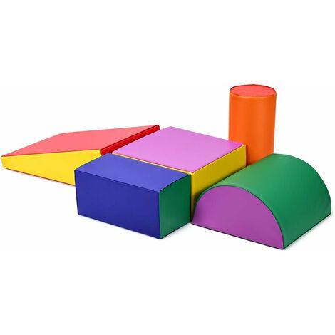 COSTWAY 12 Blocs De Mousse Éducatifs Pour Bébé - Cubes Légers, Housse PU - Motricité, Couleurs Vives - Violet/Jaune