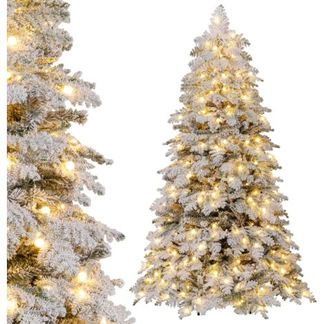 COSTWAY Sapin de Noël Artificiel Enneigé 180 cm, 130 Boules Scintillantes 260 Lumières LED 616 Branches, Arbre de Noël Pré-Éclairé avec 8 Modes d'Éclairage, Décoration pour Fête