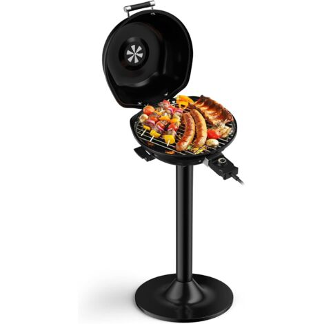 COSTWAY Barbecue Électrique Extérieur 1600 W, Grill Portatif sur Pied avec Grille Amovible Antiadhésive Température Réglable, Idéal pour Cuisson Balcon Terrasse Jardin