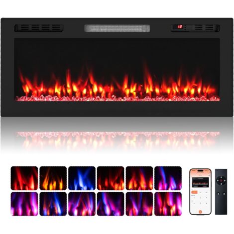 COSTWAY Cheminée Électrique 106,5 CM, Cheminée Compatible avec Alexa et Google Assistant Chauffage Encastré/Mural 750W/1500W avec APP & Télécommande, 12 Couleurs & 5 Niveaux de Luminosité, Minuterie (1/5)