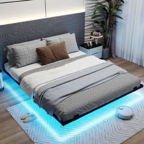Costway – Lit flottant 160 x 200 cm avec éclairage LED RGB – Structure métallique robuste 400 kg – Télécommande 5 m – Compatible matelas 20-30 cm (1/5)