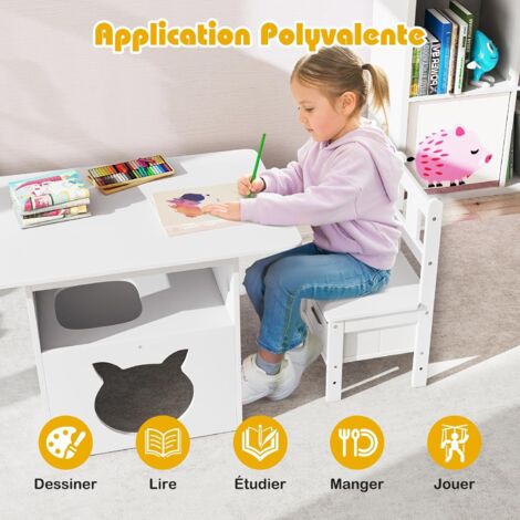 Ensemble Bureau et Chaise pour Enfants Table d'étude pour Enfants avec Etagères Ouvertes Tiroir et Bac de Rangement en Tissu Naturel Ensemble Bureau et Chaise pour Enfants Table d'étude pour Enfants avec Etagères Ouvertes Tiroir et Bac de Rangement en Tissu Naturel