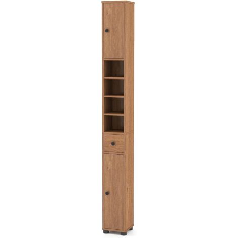 Costway – Colonne de salle de bain 20 x 20 x 180 cm – 2 placards à porte – 1 tiroir – 5 étagères réglables – MDF durable – Sécurité anti-basculement (1/5)
