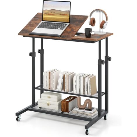 COSTWAY Bureau Debout Mobile, Table Assis-Debout Réglable en Hauteur avec Plateau Inclinable, Support pour Ordinateur Portable à roulettes, Poste de Travail Informatique pour Le Bureau à Domicile (1/5)