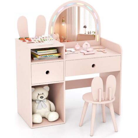 Bureau Ou Coiffeuse Fille Avec Chaise Designer - Plexiglas Transparent Avec Imprimé Plumes, Occasion, Dimensions 82x32x56 Cm