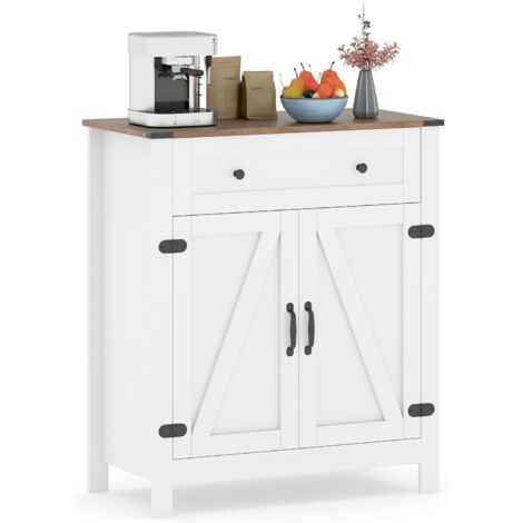 COSTWAY Buffet, Meuble de Rangement avec Portes, Tiroir, Buffet de Cuisine avec Étagère Réglable, Porte de Grange, Style Campagne, pour Salle à Manger, Salon, Entrée, 80 x 40 x 92 cm, Blanc (1/5)