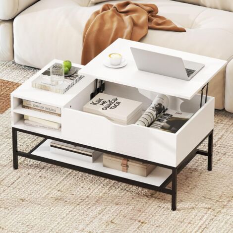 Table Basse Relevable, Table de Salon avec Rangement Caché, Compartiments Ouverts, Levage Pneumatique, pour Salon, Bureau, Chambre(Gris) | Leroy Merlin