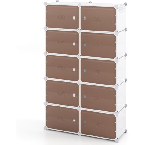COSTWAY Meuble a Chaussure pour 32/40 Paires, 8/10 Boites Rangement Chaussures Empilable, Étagères Amovibles, Crochets Latéral, Panneau Transparent, Marteau, pour Entrée Couloir Chambre (10 Boites) (1/5)