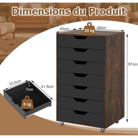 COSTWAY Caisson Bureau à Roulettes 3 Tiroirs, Étagère Réglable, Caisson COSTWAY Caisson Bureau à Roulettes 3 Tiroirs, Étagère Réglable, Caisson