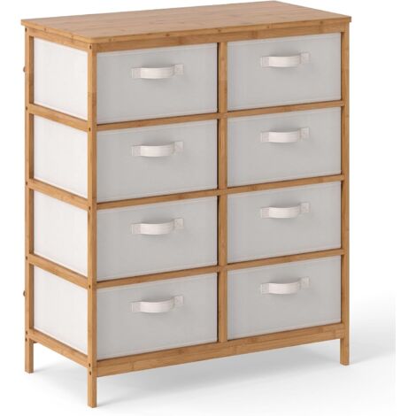 COSTWAY Commode à 8 Tiroirs, Meuble de Rangement en Bambou avec Boîtes en Tissu Amovibles, Grand Espace, Armoire à Tiroirs, Commode Chambre pour Adulte Enfant, Salon et Couloir, Beige