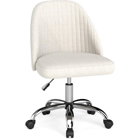 COSTWAY Chaise de Bureau, Chaise Moderne sans Accoudoirs avec Dossier Incurvé et Siège Rembourré, Chaise de Coiffeuse Pivotante Réglable en Hauteur avec roulettes pour Bureau, Chambre (Beige) (1/5)