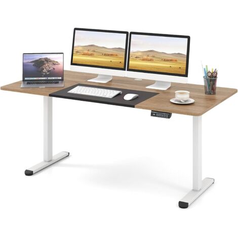 COSTWAY Bureau Électrique Réglable en Hauteur, 140 x 70 cm, Table Assis Debout avec Moteur Puissant et Fonction Mémoire 3 Hauteurs, Système Anti-Collision, Gestion des Câbles (Naturel Foncé) (1/5)