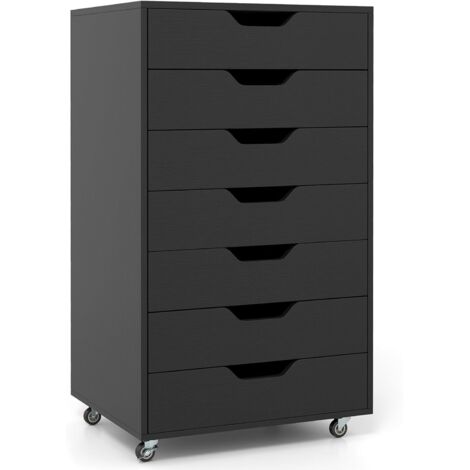 COSTWAY Caisson de Bureau à Roulettes, Meuble Rangement Bureau 7 Tiroirs, Commode Rangement 7 Tiroirs pour Papier, Document, Lettre (Noir,48 x 40 x 87 cm) (1/5)