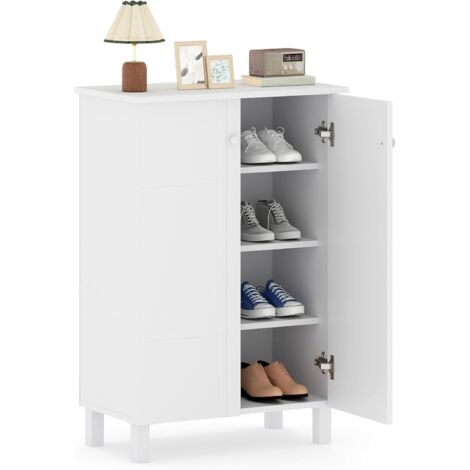 COSTWAY Meuble a Chaussure à 4 Niveaux, Étagères Amovibles, Meuble Chaussure Entree 12 Paires avec 2 Portes, Pieds Surélevés, Dispositif Anti-Basculement, Meuble de Rangement pour Entrée Salon, Blanc (1/5)