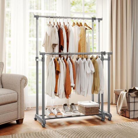 COSTWAY Portant a Vetement avec Roulettes, Penderie Vêtement Solide avce 2 Tiroirs, Tringle à Vêtement, 4 Crochets, Cadre en Métal, Portant à Vêtement 161 CM pour Chambre, Vestiaire, Montage Facile