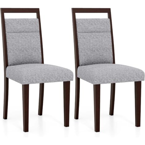 COSTWAY Lot de 2 Chaises de Salle à Manger, Assise en Lin Rembourrée, Pieds en Bois Massif, Dossier Haut 43 cm, Chaise de Cuisine pour Salle à Manger, Restaurant, Salon (1/5)