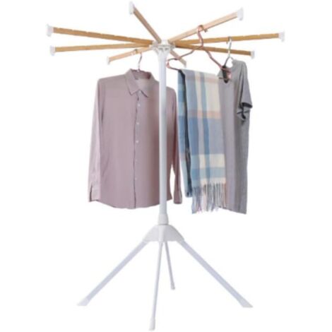 COSTWAY Séchoir à Linge Pliable, 8 Bras d’Étendage en Bambou, Séchoir en Éventail 40 Emplacements pour Cintres, 4 Pieds, Étendoir à Linge Intérieur Extérieur, pour Appartement, Petite Espace