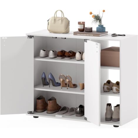 Costway – Meuble à chaussures 12 paires – 3 niveaux d'étagères ouvertes réglables – Dimensions 80x31x64,5 cm – MDF blanc avec kit anti-basculement (1/5)
