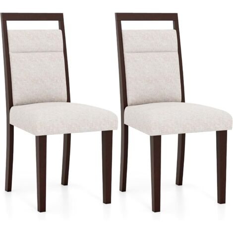 COSTWAY Lot de 2 Chaises de Salle à Manger, Assise en Lin Rembourrée, Pieds en Bois Massif, Dossier Haut 43 cm, Chaise de Cuisine pour Salle à Manger, Restaurant, Salon (1/5)