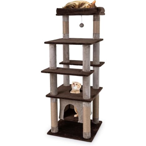 Costway – Arbre à chat XXL 148 cm – 6 plateformes et 6 poteaux à griffer en jute – Condo flottant avec pompon suspendu – Base large 56 x 56 cm (1/5)