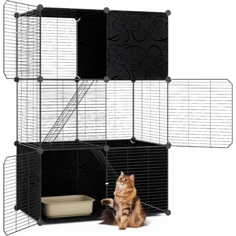 COSTWAY Grand Cage Chat à 3 Niveaux, Enclos pour Chats en Fil Métallique, 3 Portes et 2 Rampes, Cage Modulable DIY, Serrure de Porte, Parc Interieur pour Petite Animaux, 74 x 47 x 110 cm