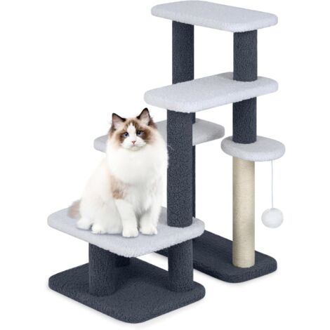 COSTWAY 2 en 1 Escalier pour Chat Chien, 7 Plateformes, Poteaux à Griffer en Sisal, Pompon Suspendu, Marche pour Chien, Tour Chat, Chaque Couche Charge 15 kg, pour Chaton Chiot Lapin, 62 x 41 x 77 cm