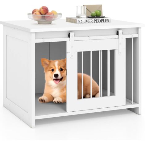COSTWAY Cage pour Chien, Large Plateau, Porte Coulissante, Tubes Métalliques Résistants aux Morsures, Niche Chien Interieur en Bois, pour Petit et Moyen Animaux, 80 x 60 x 60 cm (Blanc) (1/5)