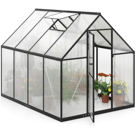 COSTWAY Serre de Jardin Extérieure, Abri Polycarbonate avec Couverture PC Cadre en Métal Lucarne Réglable Porte Verrouillable, Serre de Bricolage pour Tomate Plantes, 250 x 190 x 195 CM