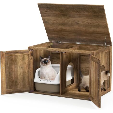 Costway – Maisonnette pour chat avec entrée latérale – Cache litière avec plateau ouvrable – Dimensions 80 x 54 x 53,5 cm – Bois d'ingénierie chêne