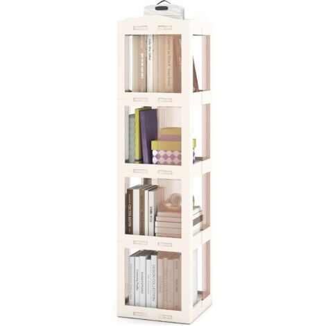 COSTWAY Bibliothèque Pliante Rotative, Étagère Tournante à 360°, Bibliothèque à 3/4/5 Niveaux, Étagère d'angle Haute, Organisateur de Rangement Translucide pour Salon, Bureau (Blanc,4 Niveaux) (1/5)