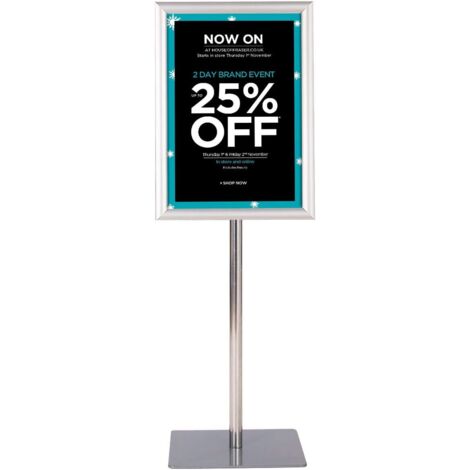 COSTWAY Porte Affiche sur Pied A3, Présentoir sur Pied Rotation 360 Degrés, Hauteur Réglable 78,5-123 cm, Cadre en Alliage d'Alu, Tube en Acier INOX, Support Affichage A3 (Argent, A3) (1/5)