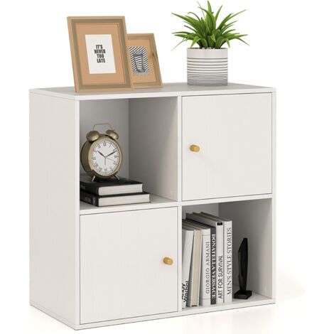 COSTWAY Bibliothèque 4 Cubes, Étagère 3 Niveaux avec 2 Compartiments Ouverts, 2 Armoires, Étagère de Rangement avec 2 Kits Anti-Basculement, pour Bureau, Salon, Chambre, 60 x 29 x 60 cm, Blanc (1/5)