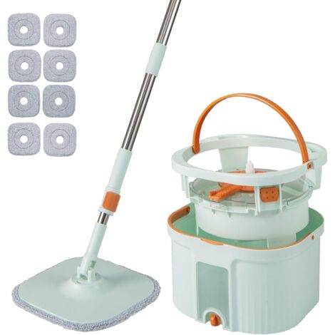 COSTWAY Ensemble Balai Serpillière Seau Essoreur Pro, Tête Plate Rotatif 360°, Panier Essoreur avec Poignée, 8 Lingettes Lavables Réutilisable, Nettoyage Rapide (Pro Balai-8 Serpillères-Vert)