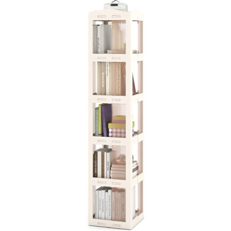 COSTWAY Bibliothèque Pliante Rotative, Étagère Tournante à 360°, Bibliothèque à 3/4/5 Niveaux, Étagère d'angle Haute, Organisateur de Rangement Translucide pour Salon, Bureau (Blanc,5 Niveaux) (1/5)