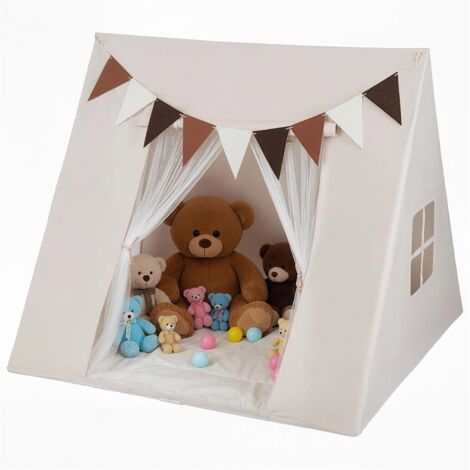 Tente de Jeux Enfant avec Drapeaux & Tapis, Cabane Enfant Intérieure Triangle avec Fenêtres & Tissu Lavable, Style Princesse, pour 2-3 Enfants 3 Ans+ | Leroy Merlin