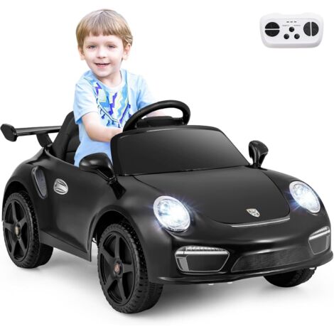 COSTWAY 12V Porsche Voiture Électrique Enfant avec Télécommande & Musique & Phares, Véhicule Électrique avec Pédale & Roues Antichocs, Démarrage Lent, 1-3 km/h, Charge 30kg pour 3-8 Ans (Noir)