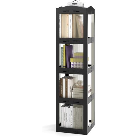 COSTWAY Bibliothèque Pliante Rotative, Étagère Tournante à 360°, Bibliothèque à 3/4/5 Niveaux, Étagère d'angle Haute, Organisateur de Rangement Translucide pour Salon, Bureau (Noir,4 Niveaux) (1/5)