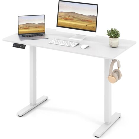 COSTWAY Bureau Assis Debout Électrique, 120 x 60 cm Bureau Réglable en Hauteur avec Panneau Intelligent à 3 Mémoires, Protection Anti-Collision, Crochet (Blanc) (1/5)