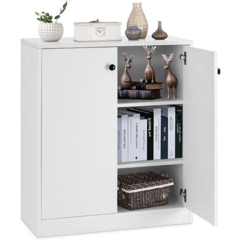 COSTWAY Commode Buffet Meuble de Rangement avec 2 Portes, Meuble Bas Blanc avec 3 Étagères Réglables Dispositif Anti-basculement pour Salon, Chambre, Entrée,Cuisine, 72x34x85,5cm (Blanc, Modèle 1) (1/5)