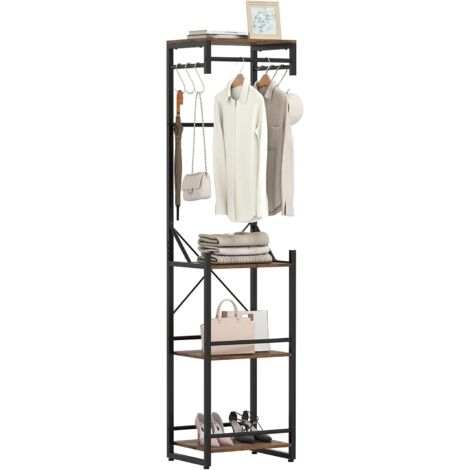 COSTWAY Porte manteau métallique, portemanteau ouvert, portemanteau sur pied avec 4 étagères, 6 crochets et 3 tringles, armoire pour couloir, entrée et chambre à coucher, 40 x 30 x 162 cm (1/5)