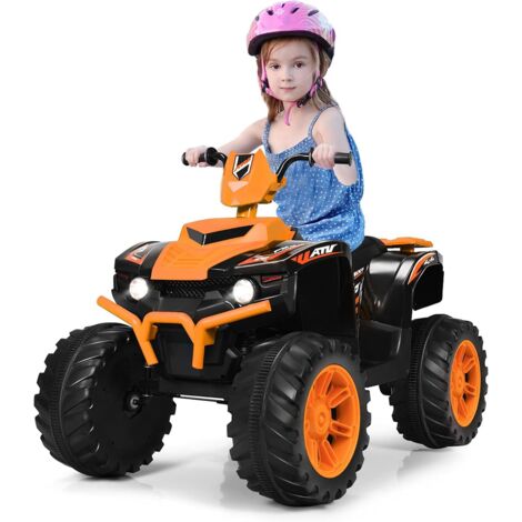 COSTWAY Quad Électrique 12V pour Enfants 3-7 Ans, avec Démarrage Lent, Vitesse 2,8-5 km/h, Lumières LED, Musiques et Histoires, 104 x 67 x 74 cm, pour Différents Terrains (Orange) (1/5)
