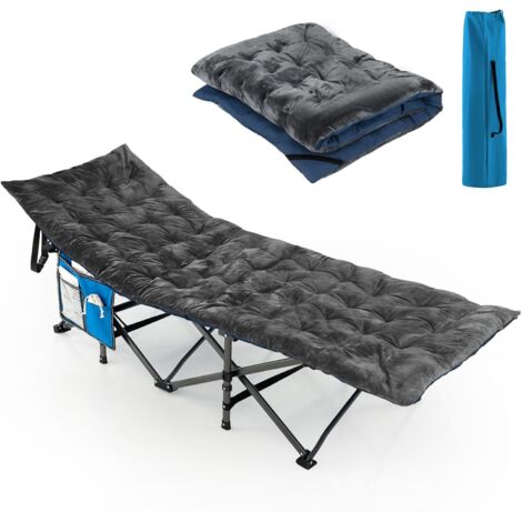COSTWAY Matelas de Camping Inclinable en Velours Cristal, Matelas de Couchage avec 4 Sangles de Fixation Poche de Fixation de Lit pour Voyages Randonnée, Épaissi de 190x70x7 cm (Gris Foncé) (1/5)