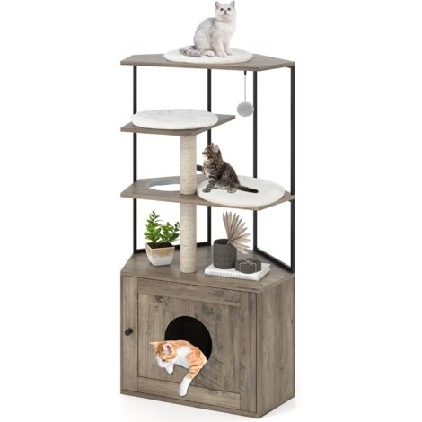 Costway – Arbre à chat XXL avec litière intégrée – 4 plateformes – 2 poteaux à griffer – Structure métallique robuste – Dimensions 78 x 50 x 138 cm